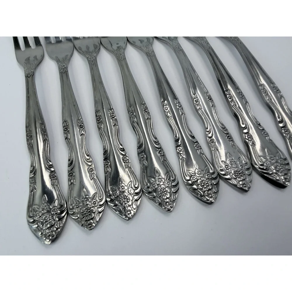 Rogers Co Stainless Korea Dream Rose Pattern Lot of 8 Cocktail Forks